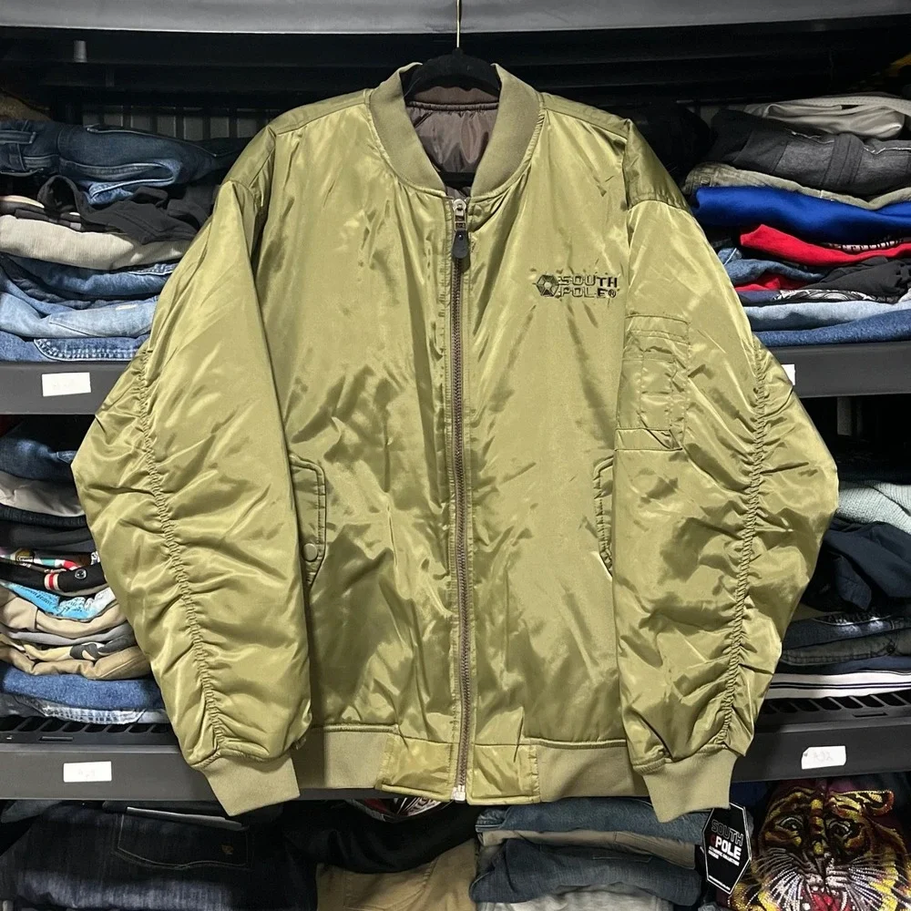NWT‎ Vintage Southpole Bomber Jacket Reversible Mens XL Green Brown Y2K